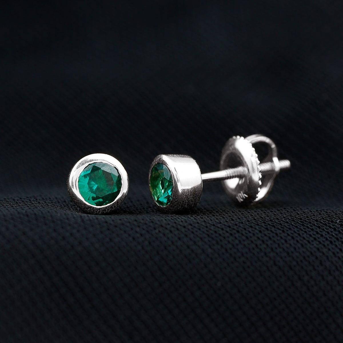 Lab Created Emerald Earrings - 4mm Bezel Setting Solitaire Studs for Everyday Wear