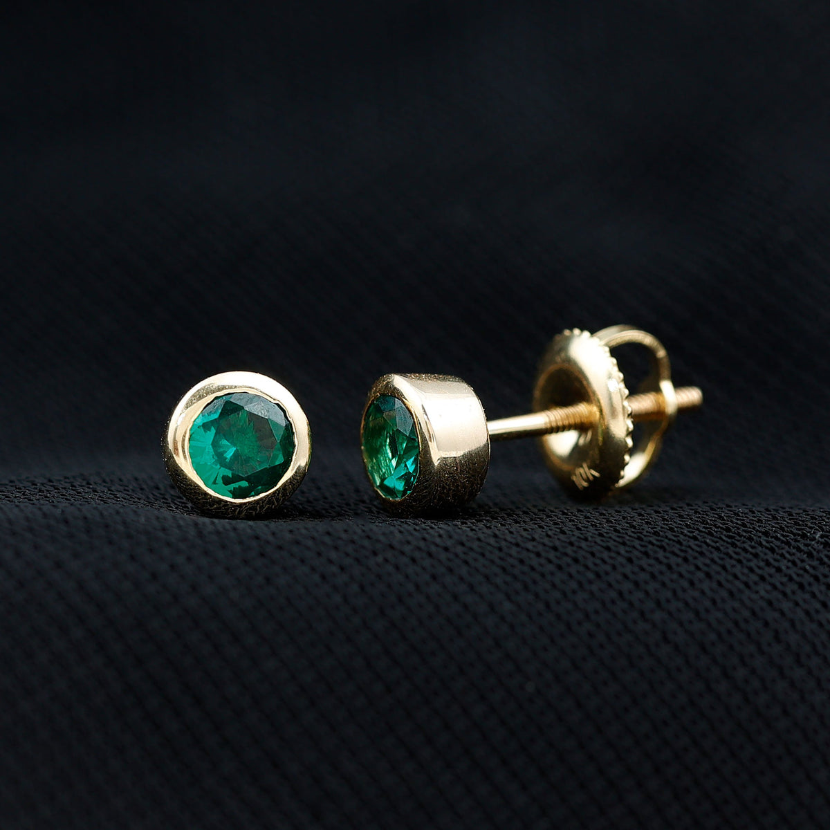 Lab Created Emerald Earrings - 4mm Bezel Setting Solitaire Studs for Everyday Wear