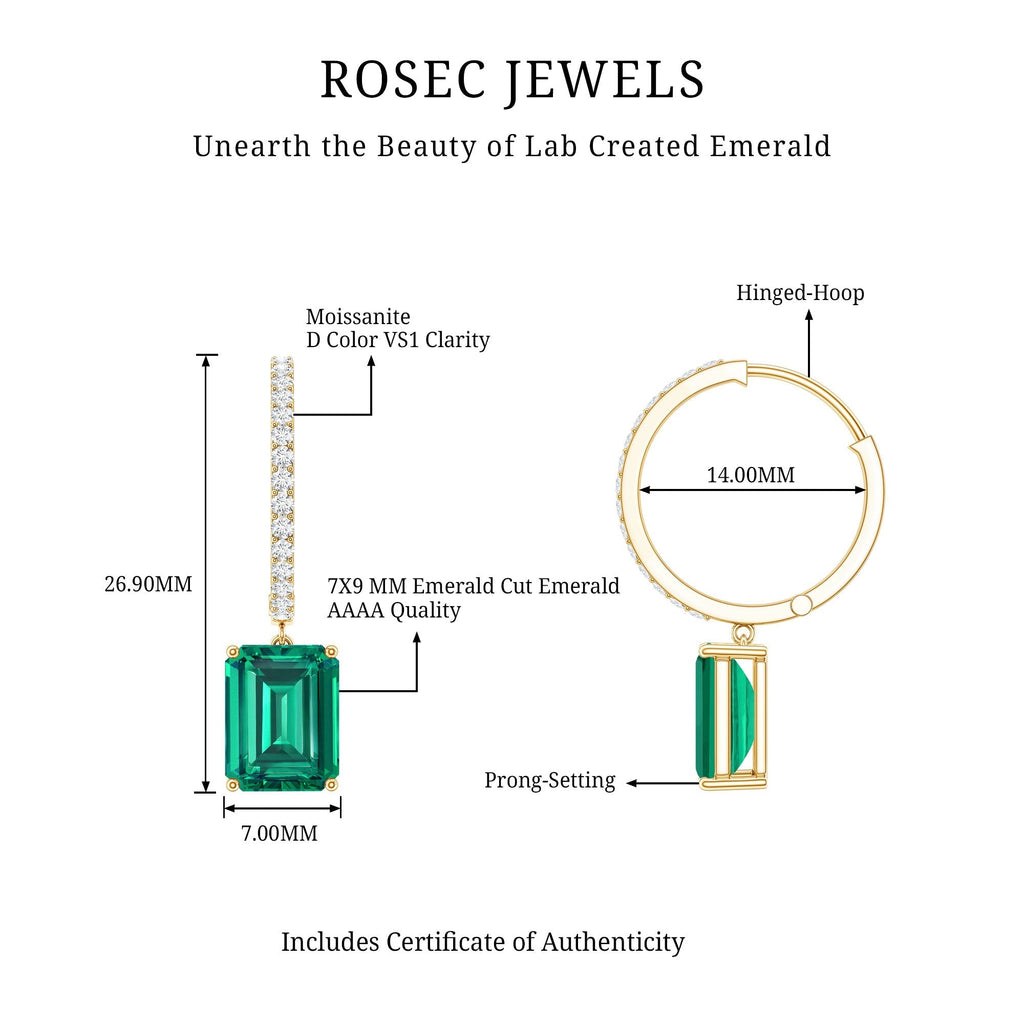 Lab Created Emerald Earrings – Elegant Emerald Hoop Drop Earrings With Moissanite