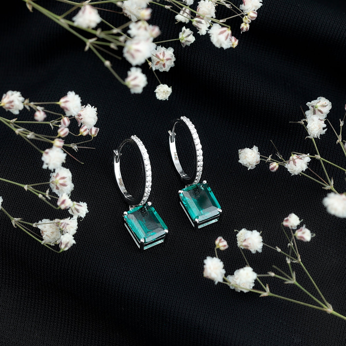 Lab Created Emerald Earrings – Elegant Emerald Hoop Drop Earrings With Moissanite