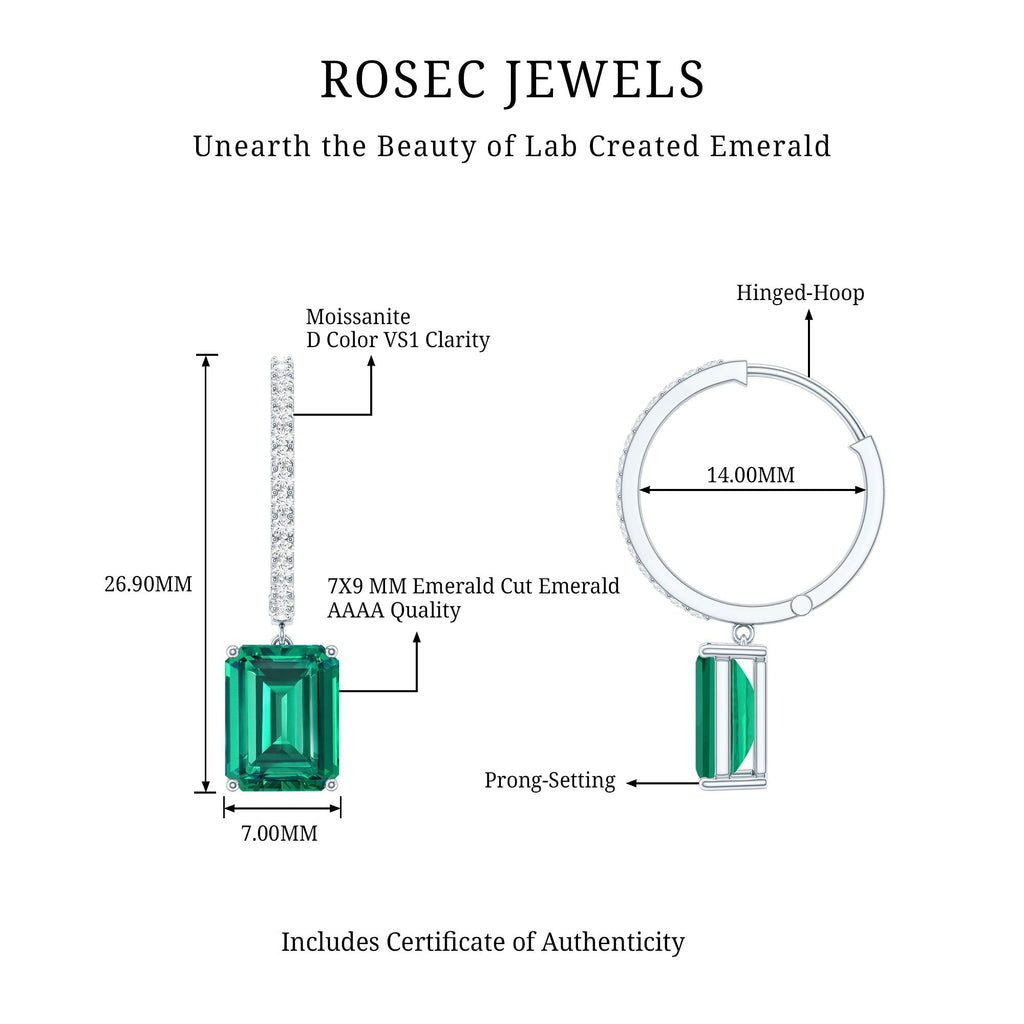 Lab Created Emerald Earrings – Elegant Emerald Hoop Drop Earrings With Moissanite