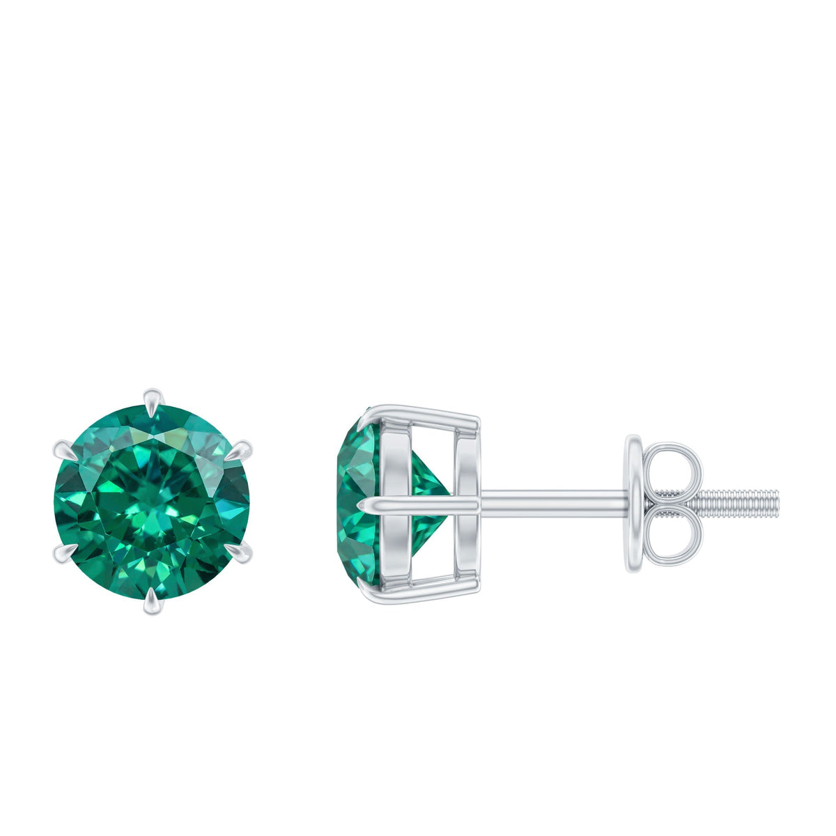 Lab Created Emerald Earrings – Solitaire Claw Set Screw Back Studs, AAAA Quality
