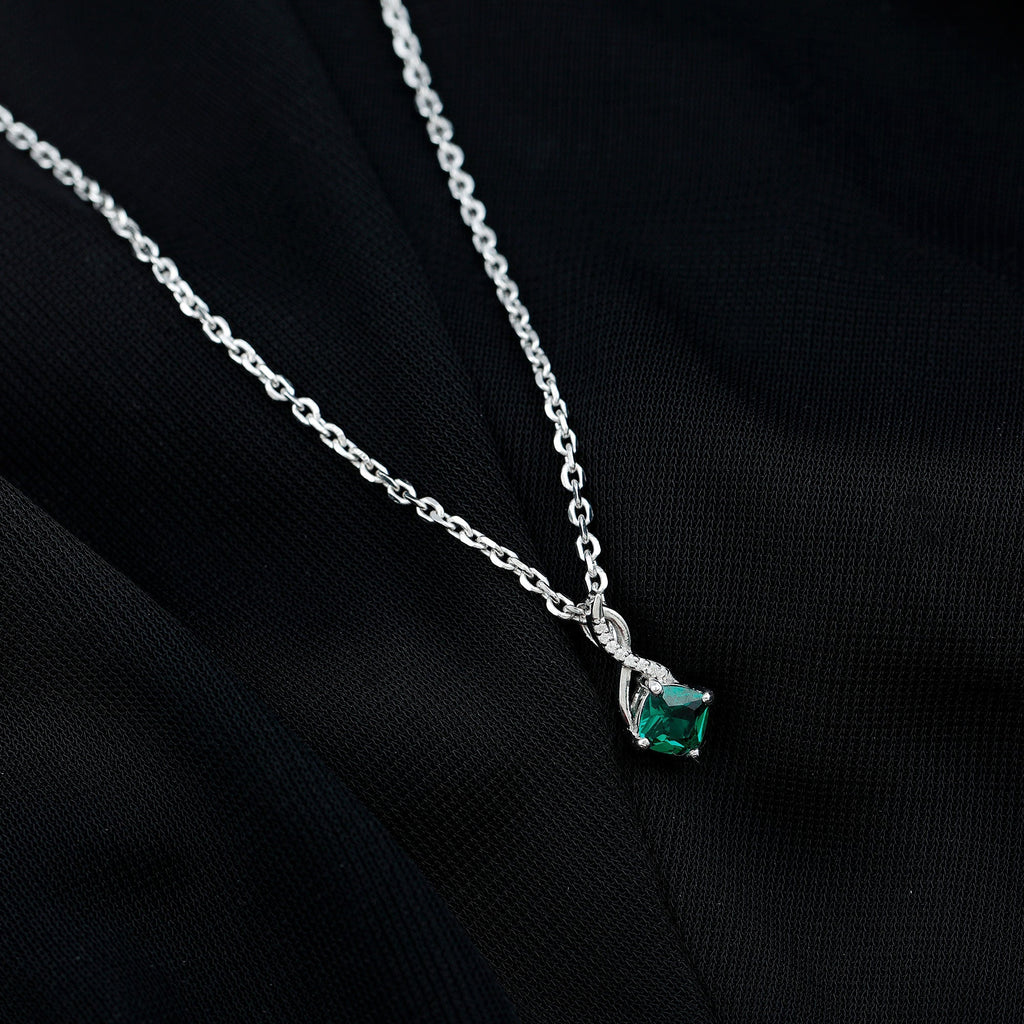 Lab Created Emerald Necklace – 0.9 Ct Cushion Cut Infinity Pendant With Silver Chain