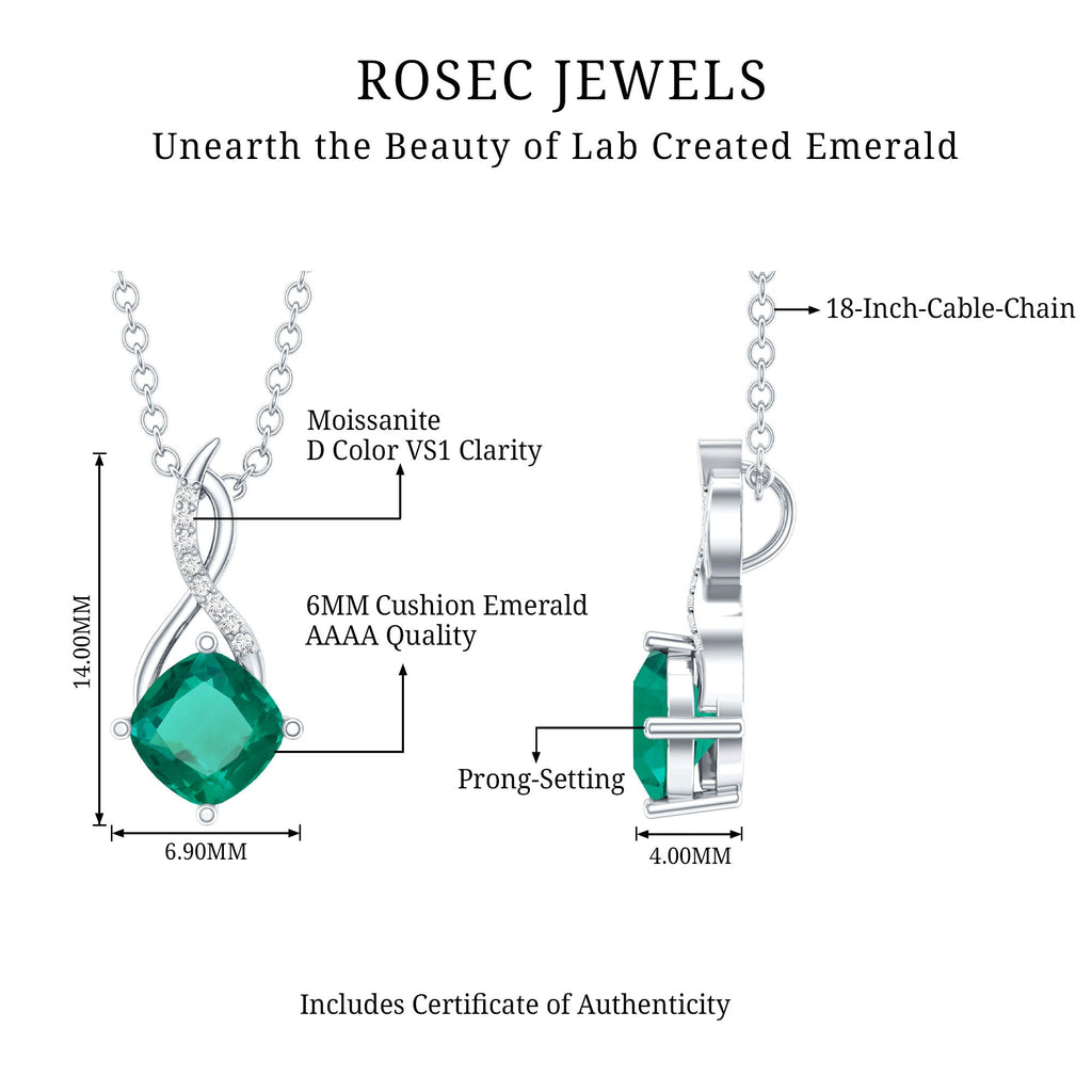 Lab Created Emerald Necklace – 0.9 Ct Cushion Cut Infinity Pendant With Silver Chain
