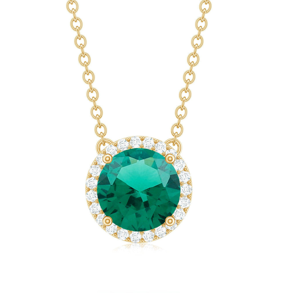 Lab Created Emerald Necklace – 2 Carat Round Emerald Pendant With Diamond Halo