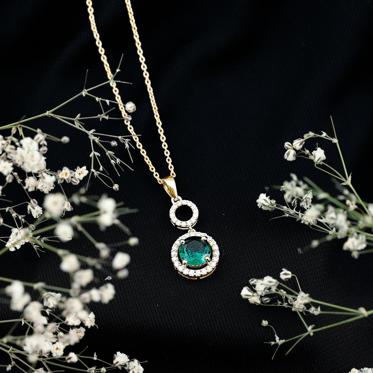 Lab Created Emerald Necklace - Elegant Emerald Pendant with Moissanite Halo