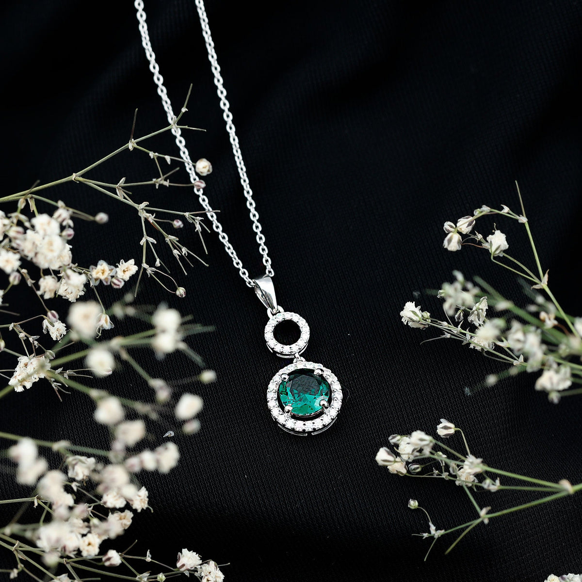 Lab Created Emerald Necklace - Elegant Emerald Pendant with Moissanite Halo