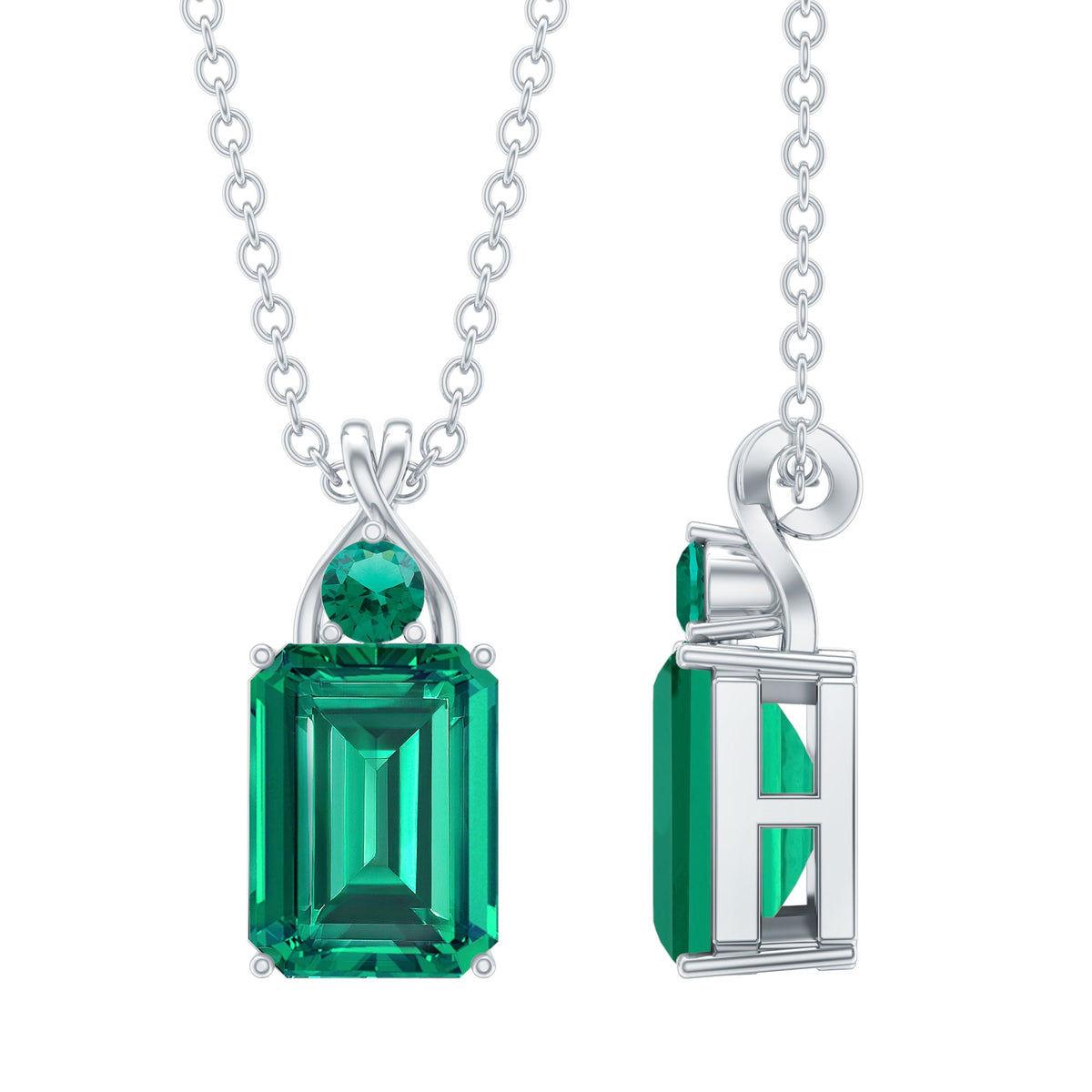 Lab Created Emerald Necklace – Solitaire Emerald Pendant, 1.68 Carat AAA Quality