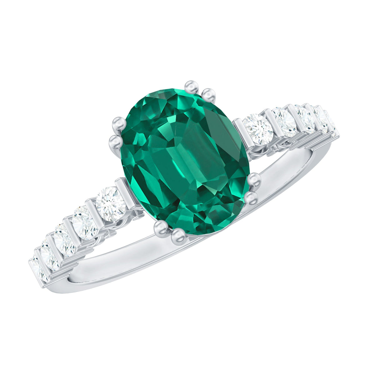 Lab Created Emerald Ring – 3 Carat Oval Cut Solitaire Emerald Diamond Ring