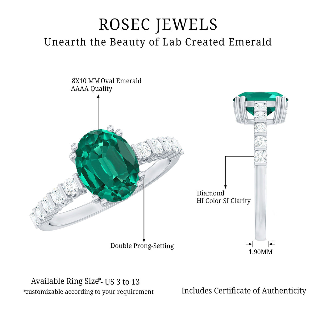 Lab Created Emerald Ring – 3 Carat Oval Cut Solitaire Emerald Diamond Ring