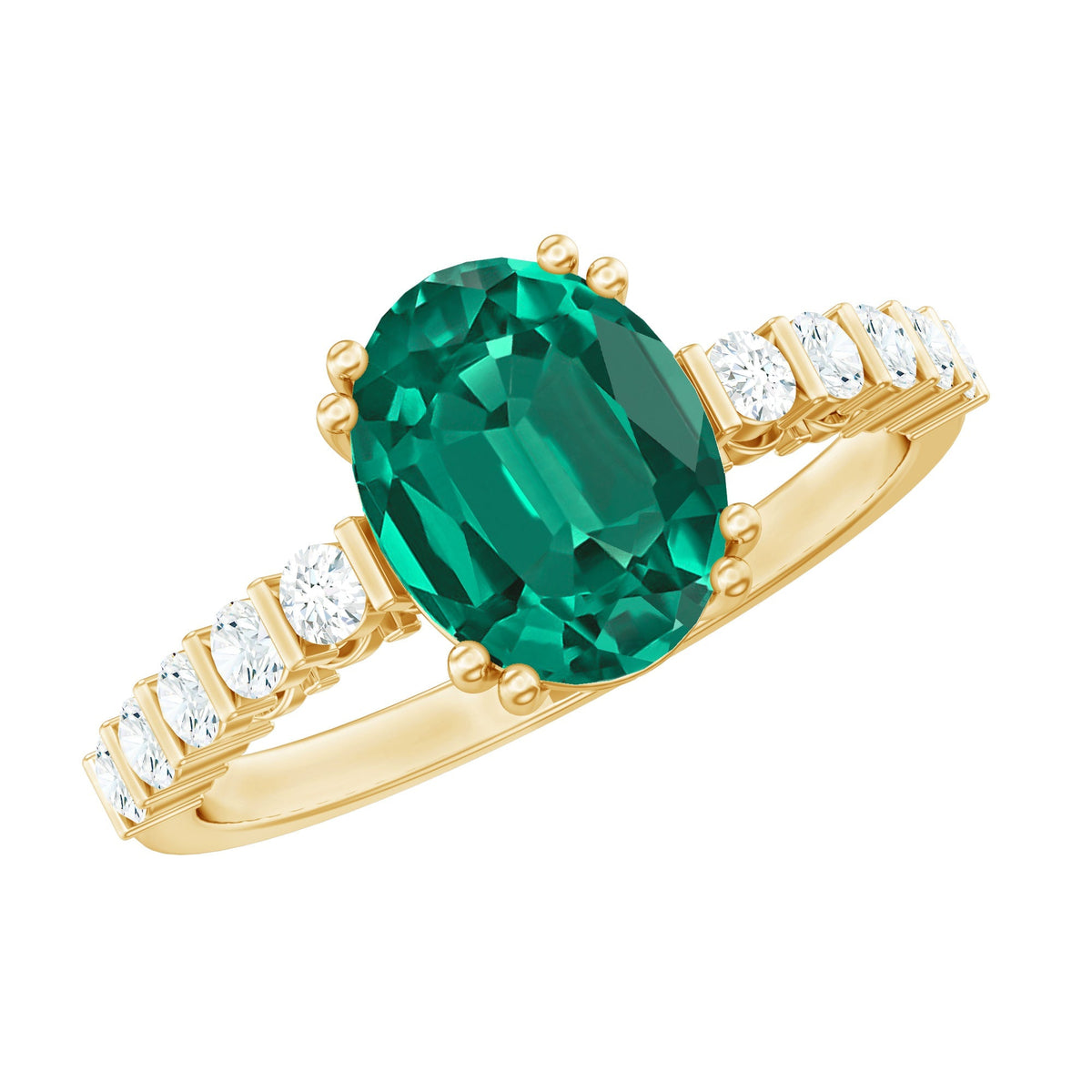 Lab Created Emerald Ring – 3 Carat Oval Cut Solitaire Emerald Diamond Ring