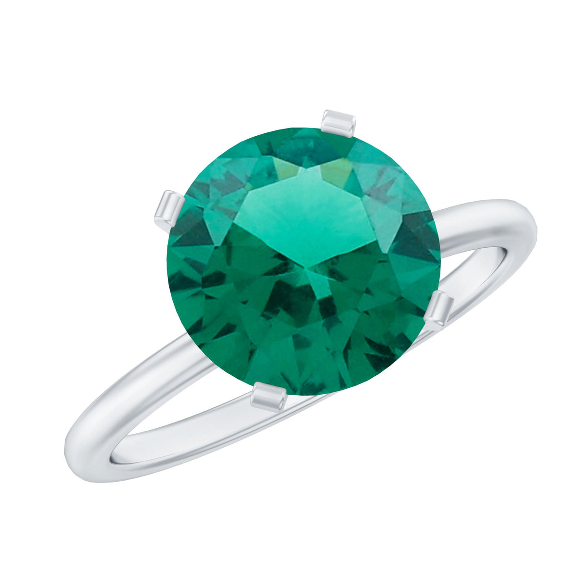 Lab Created Emerald Ring - 3.5 Carat Round Solitaire Engagement with Peg Head Setting