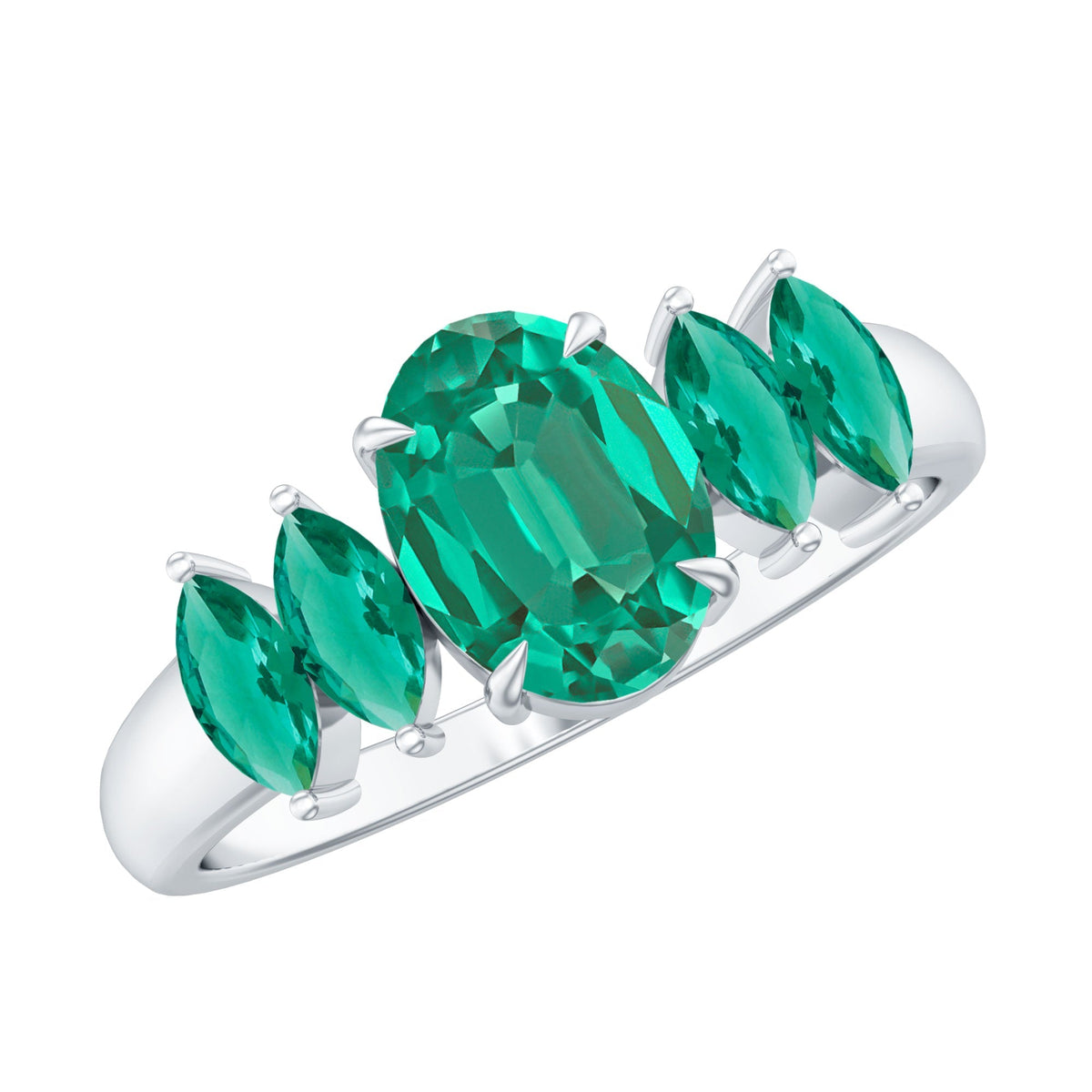 Lab Created Emerald Ring – Five Stone Oval Marquise Multi Stone Design