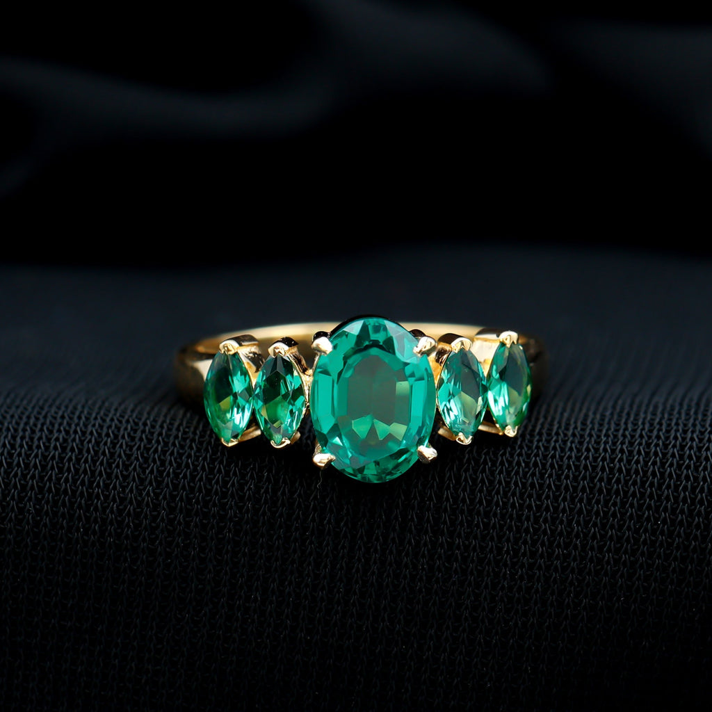 Lab Created Emerald Ring – Five Stone Oval Marquise Multi Stone Design