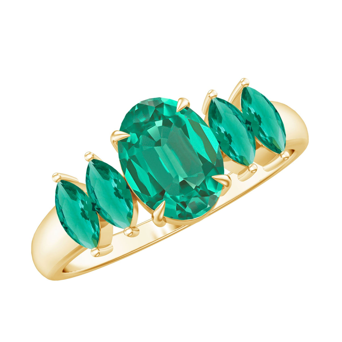 Lab Created Emerald Ring – Five Stone Oval Marquise Multi Stone Design