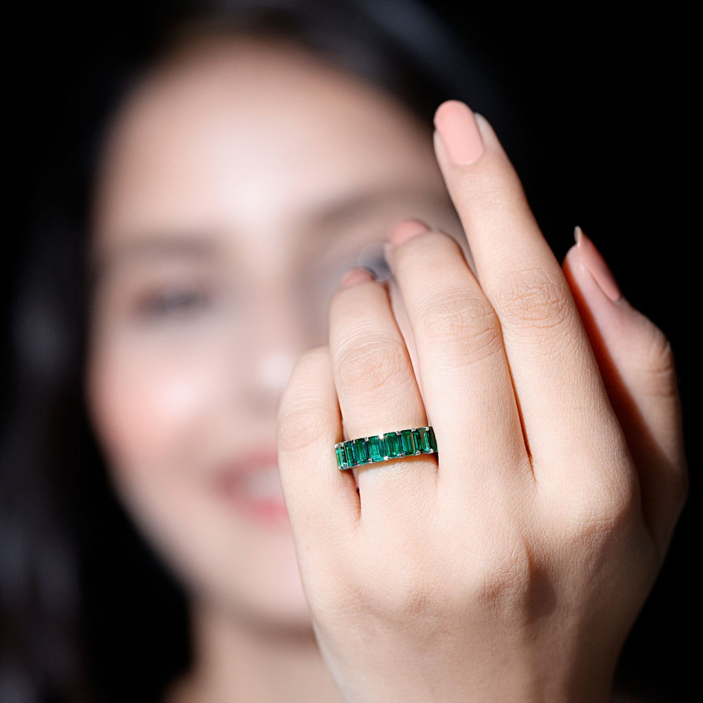 Lab Created Emerald Ring – Full Eternity Band With AAAA Quality Gemstones