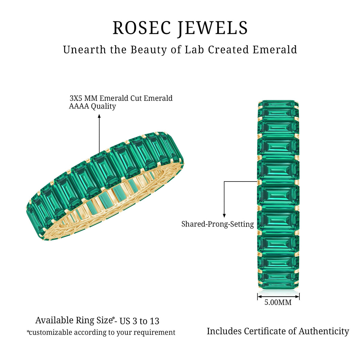 Lab Created Emerald Ring – Full Eternity Band With AAAA Quality Gemstones