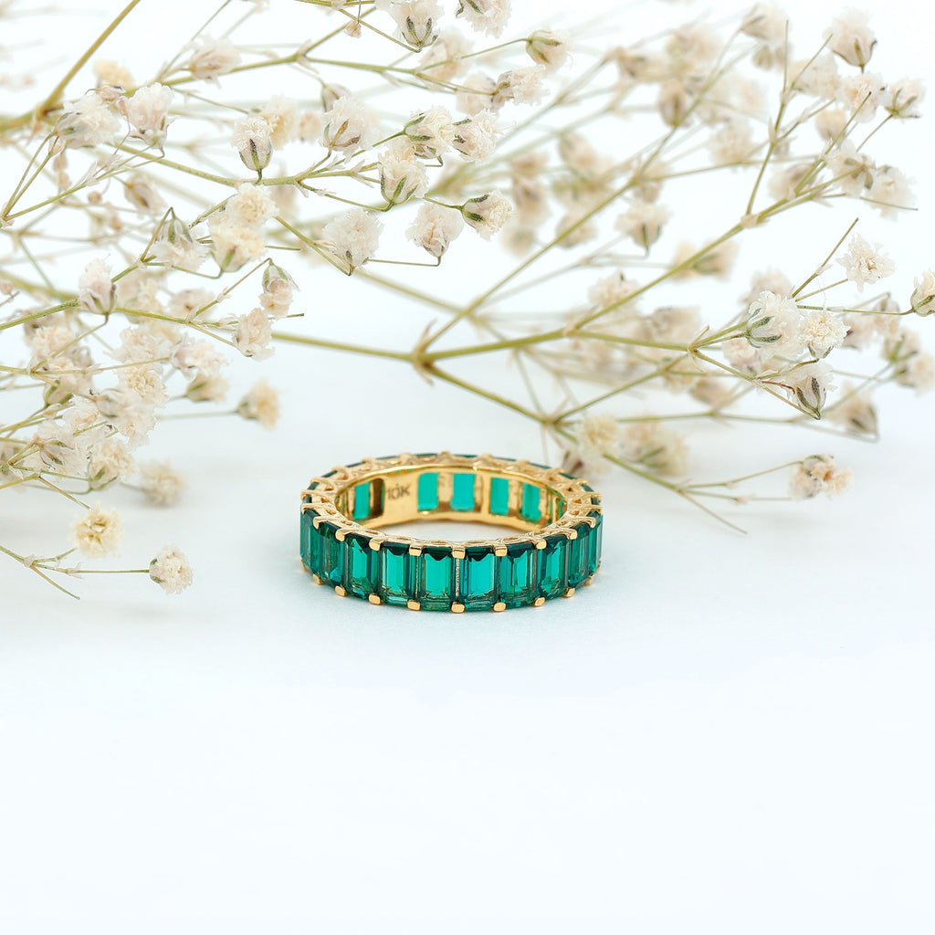 Lab Created Emerald Ring – Full Eternity Band With AAAA Quality Gemstones