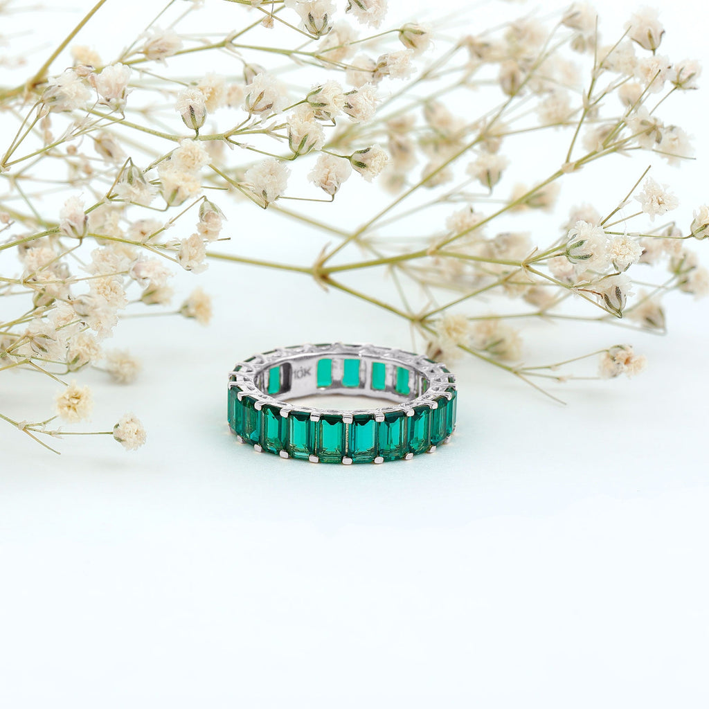 Lab Created Emerald Ring – Full Eternity Band With AAAA Quality Gemstones