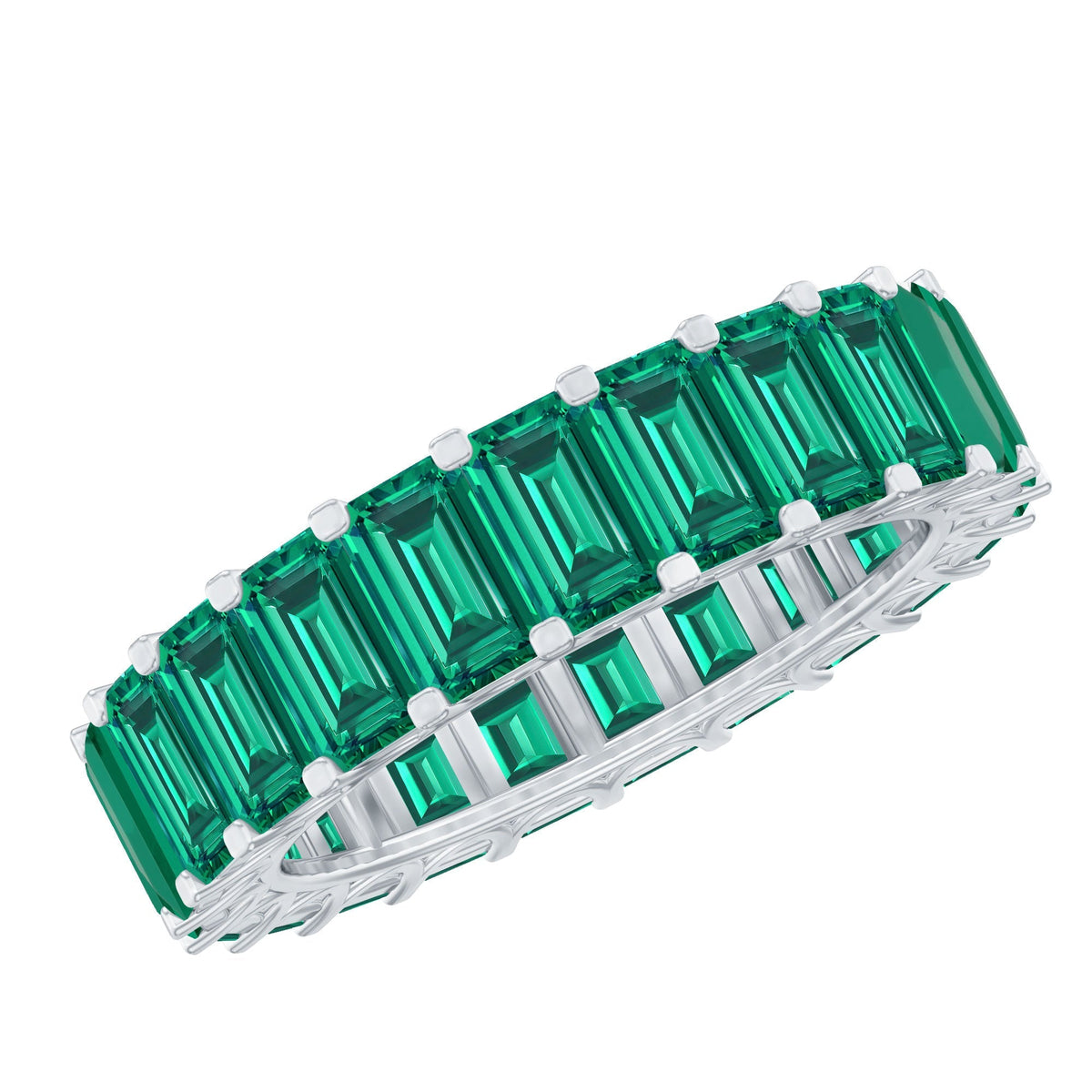Lab Created Emerald Ring – Full Eternity Band With AAAA Quality Gemstones