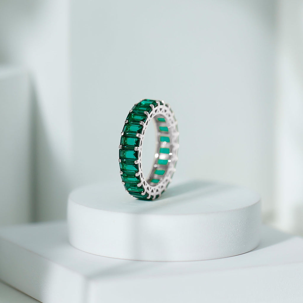 Lab Created Emerald Ring – Full Eternity Band With AAAA Quality Gemstones