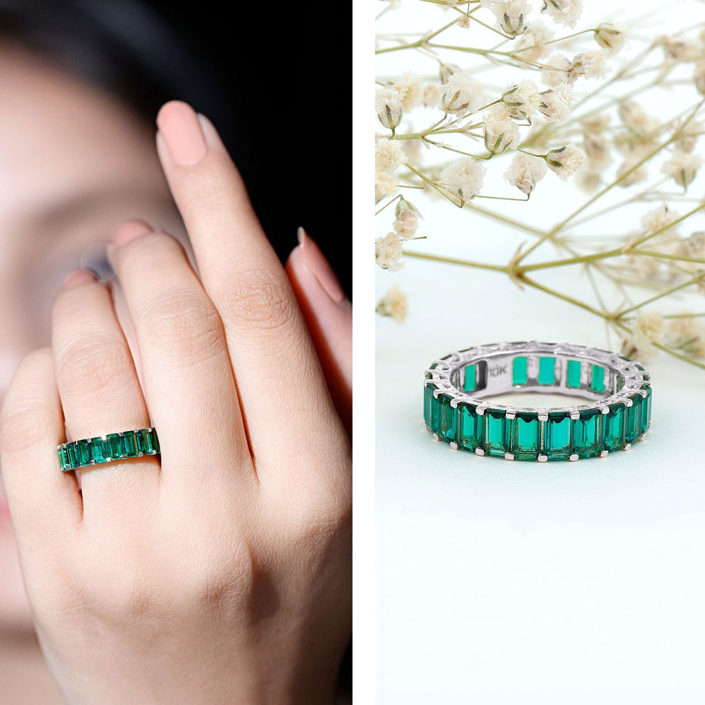 Lab Created Emerald Ring – Full Eternity Band With AAAA Quality Gemstones