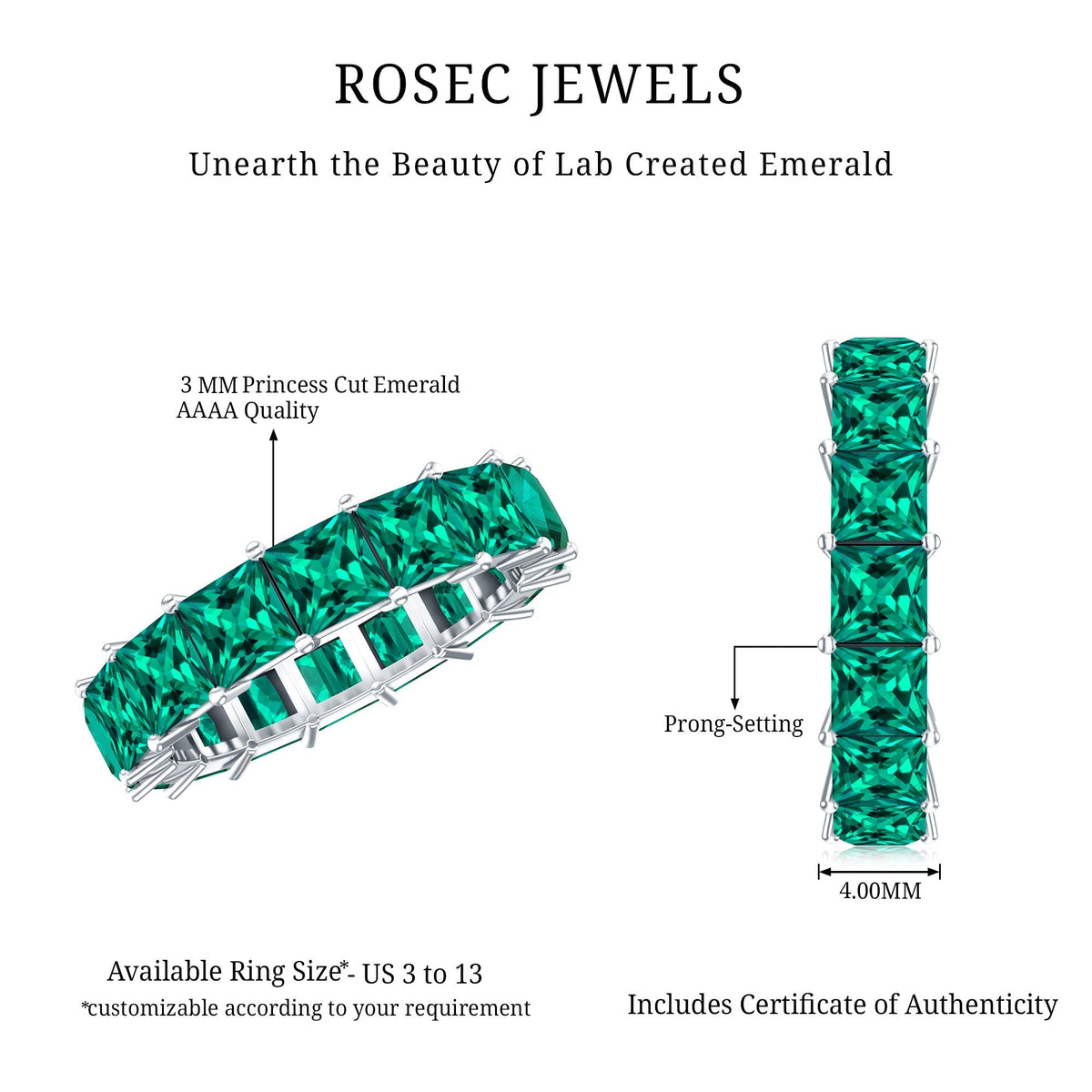 Lab Created Emerald Ring – Princess Cut Full Eternity Band With Shared Prong Setting