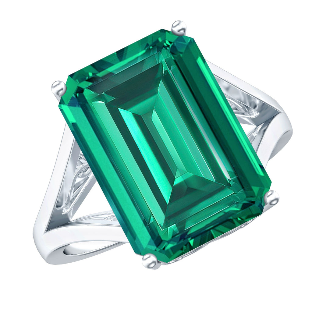 Lab Created Emerald Ring – Solitaire Emerald Engagement Ring With Split Shank Band