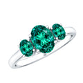 Lab Created Emerald Ring – Three Stone Oval Cut Prong Setting AAAA Quality
