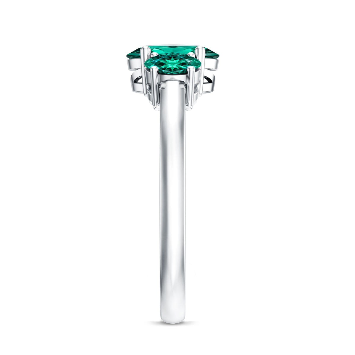 Lab Created Emerald Ring – Three Stone Oval Cut Prong Setting AAAA Quality