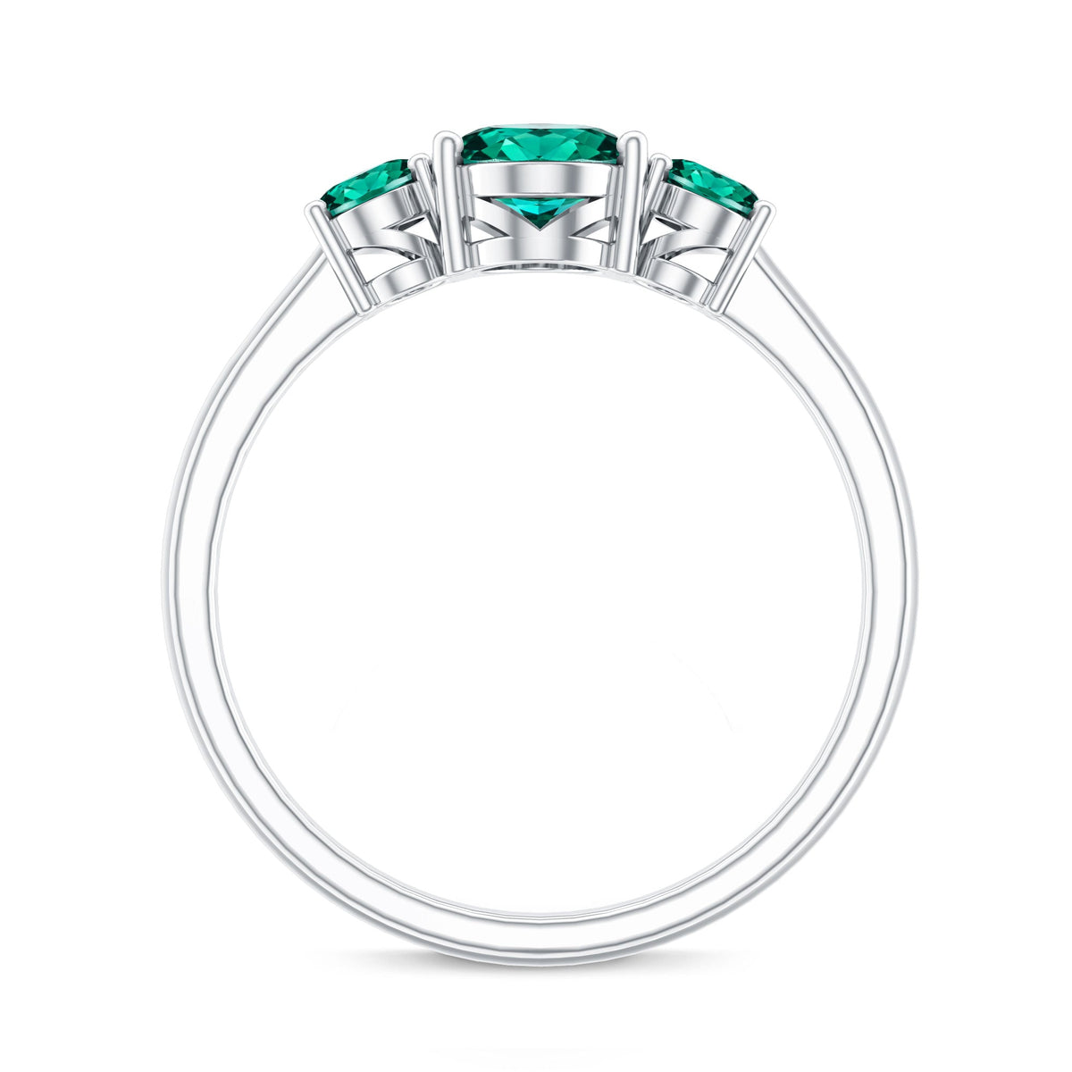 Lab Created Emerald Ring – Three Stone Oval Cut Prong Setting AAAA Quality