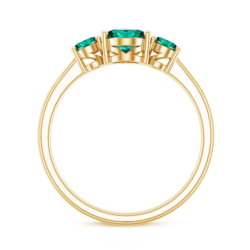 Lab Created Emerald Ring – Three Stone Oval Cut Prong Setting AAAA Quality