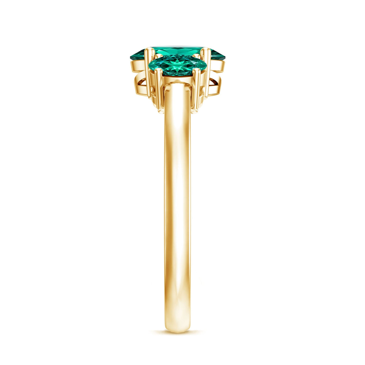 Lab Created Emerald Ring – Three Stone Oval Cut Prong Setting AAAA Quality