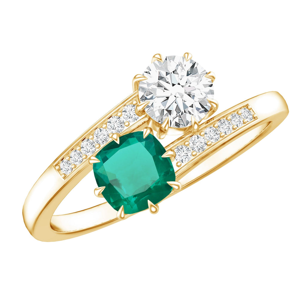Lab Created Emerald Ring | Two Stone Engagement Ring - Silver Bypass Design