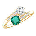 Lab Created Emerald Ring | Two Stone Engagement Ring - Silver Bypass Design