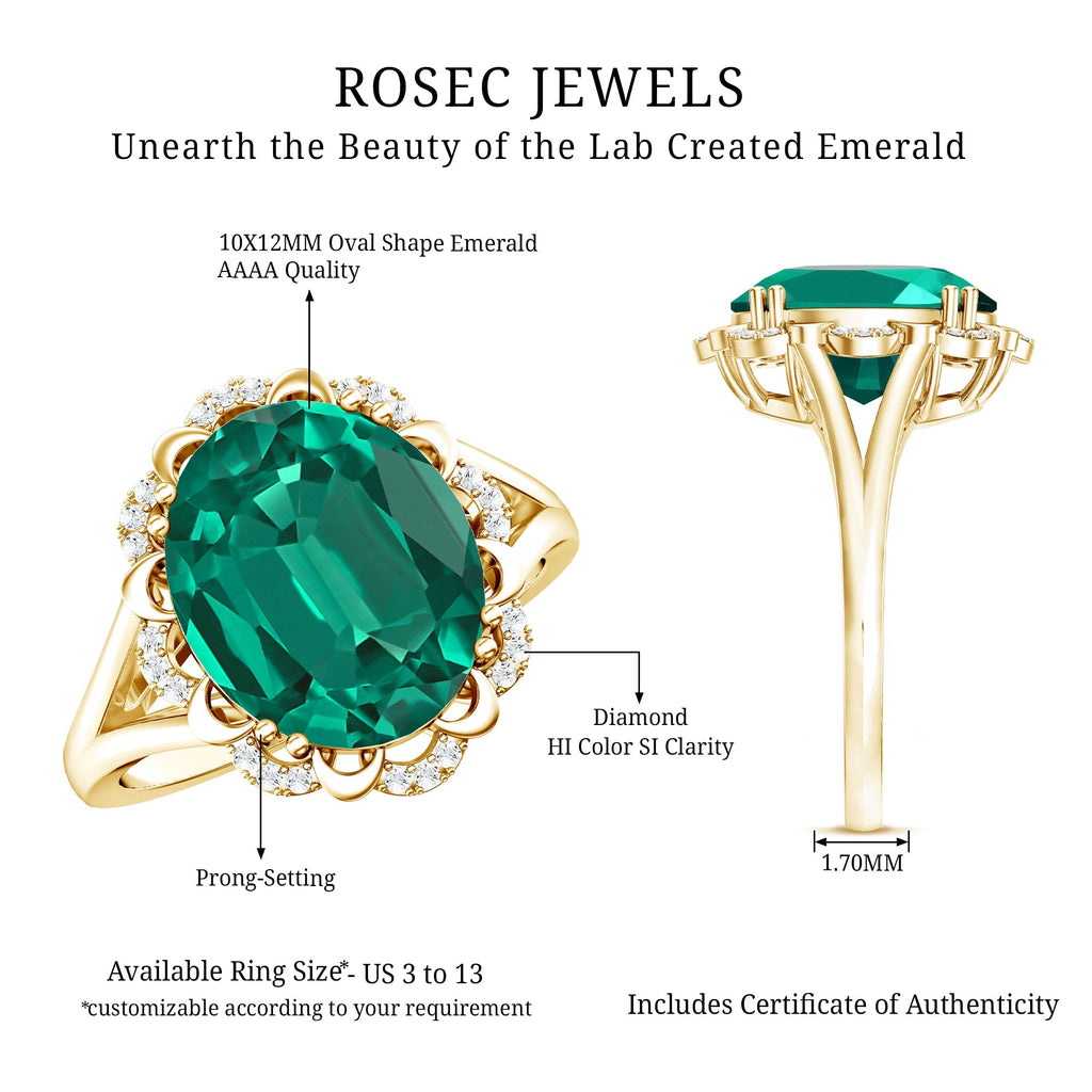 Lab Created Emerald Ring – Vintage Engagement Jewelry Gift with Diamond Halo