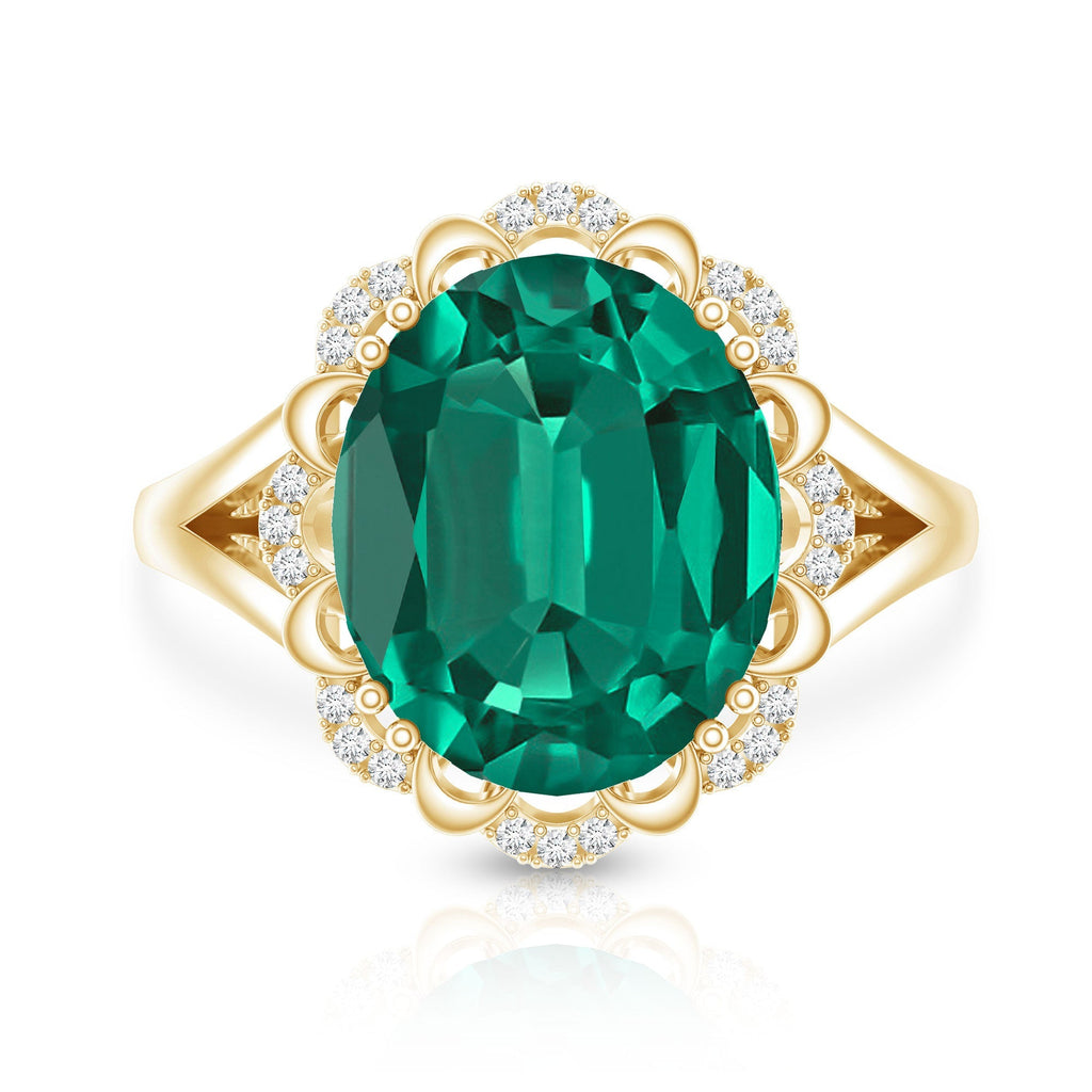 Lab Created Emerald Ring – Vintage Engagement Jewelry Gift with Diamond Halo