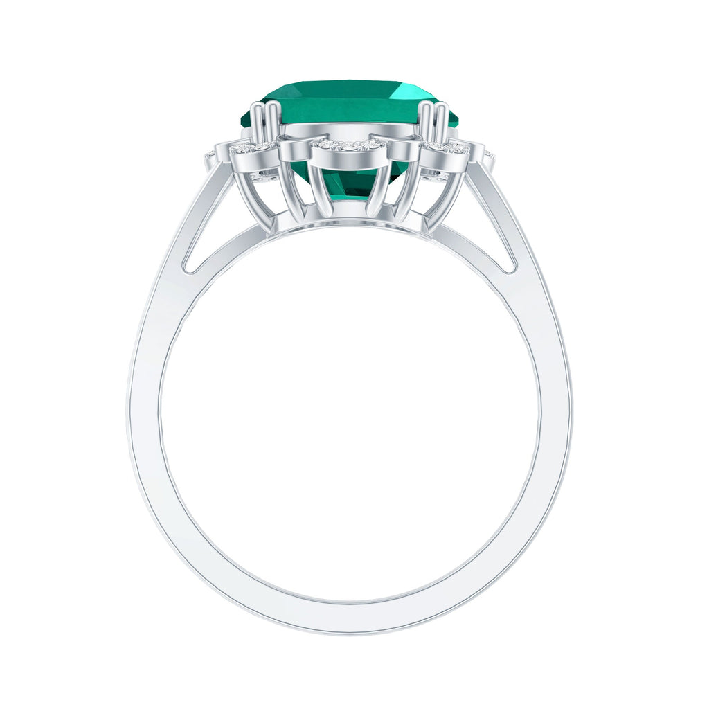 Lab Created Emerald Ring – Vintage Engagement Jewelry Gift with Diamond Halo