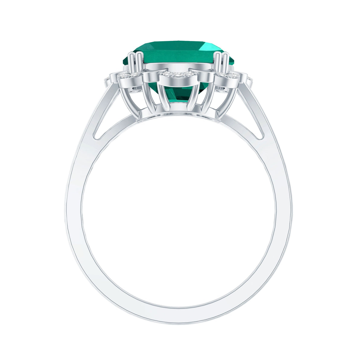 Lab Created Emerald Ring – Vintage Engagement Jewelry Gift with Diamond Halo