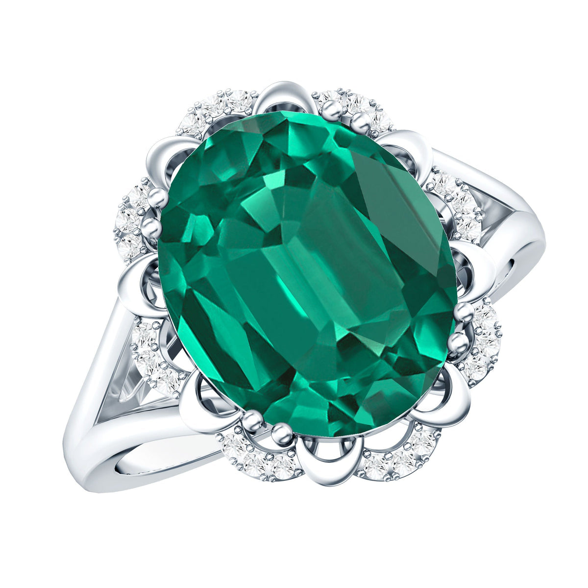 Lab Created Emerald Ring – Vintage Engagement Jewelry Gift with Diamond Halo