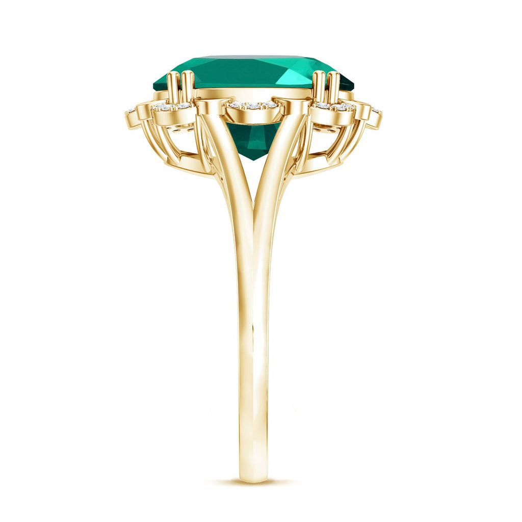 Lab Created Emerald Ring – Vintage Engagement Jewelry Gift with Diamond Halo