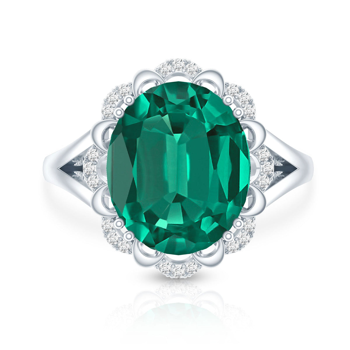 Lab Created Emerald Ring – Vintage Engagement Jewelry Gift with Diamond Halo