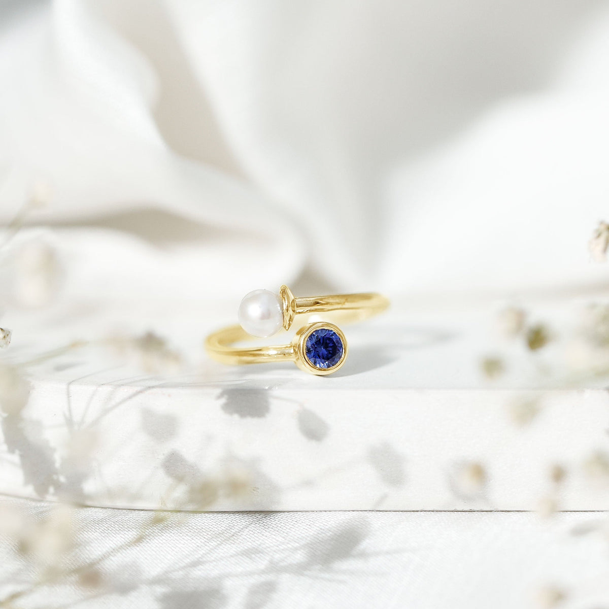 Lab Created Sapphire Ring, Blue Pearl Toi Et Moi Open Wrap Ring