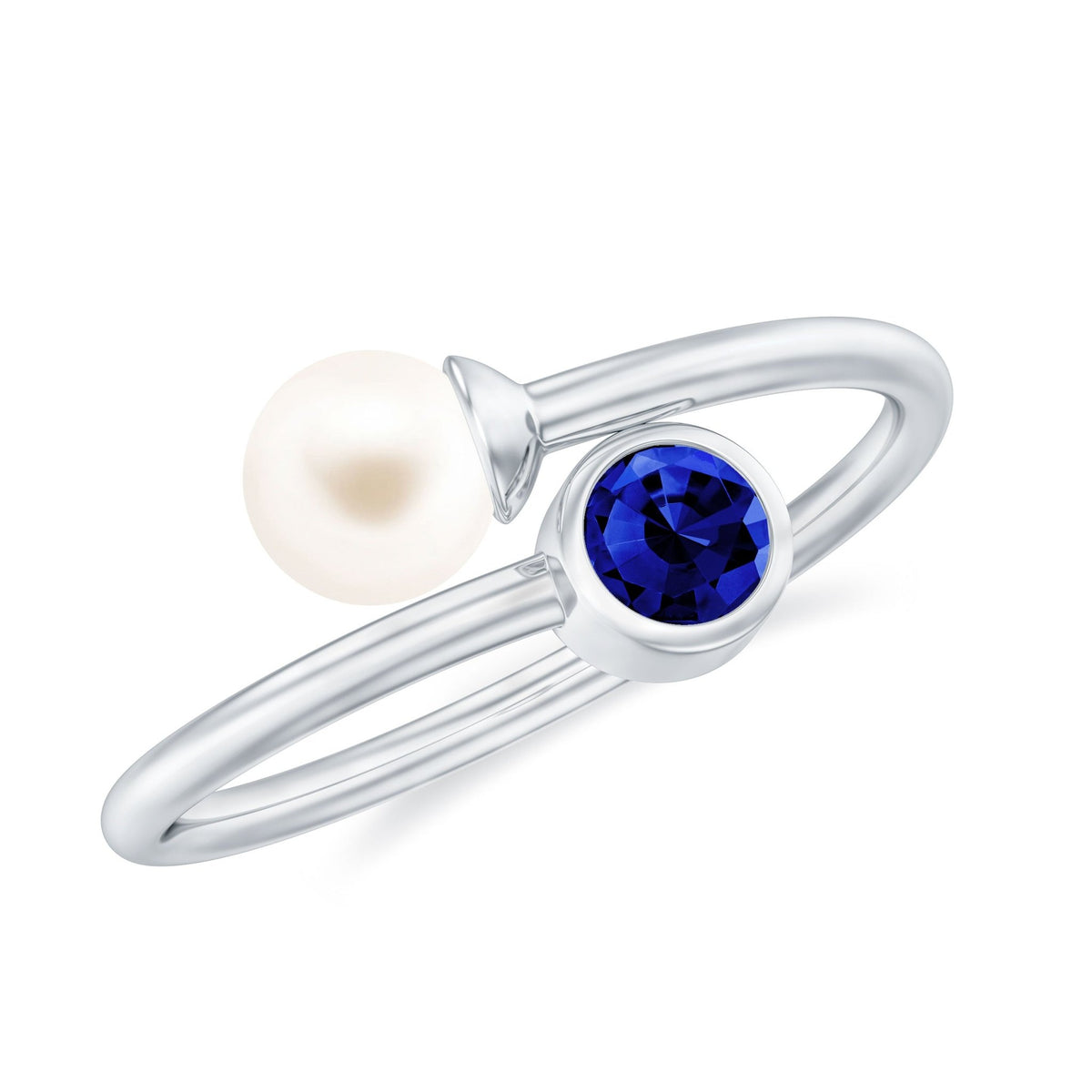 Lab Created Sapphire Ring, Blue Pearl Toi Et Moi Open Wrap Ring