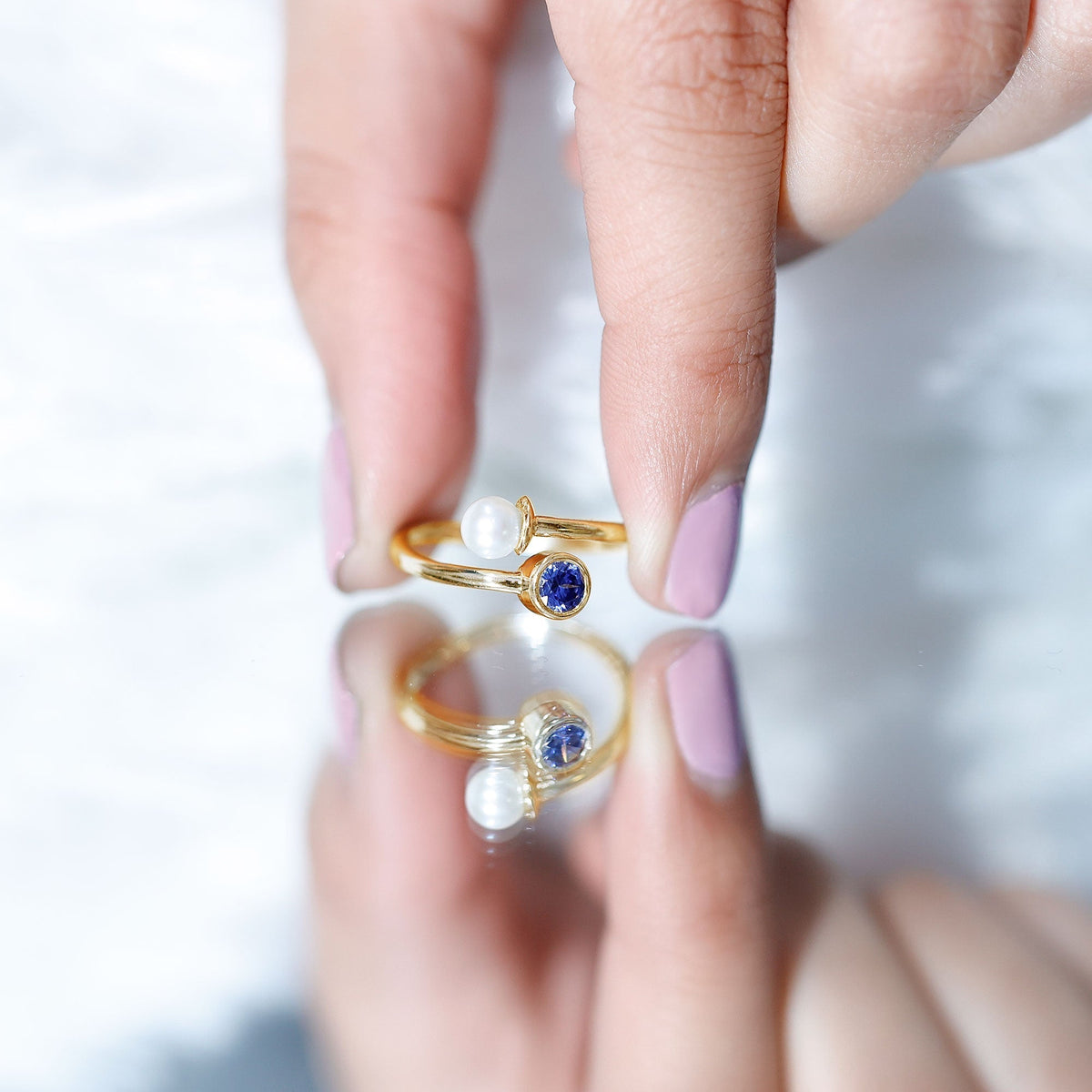 Lab Created Sapphire Ring, Blue Pearl Toi Et Moi Open Wrap Ring