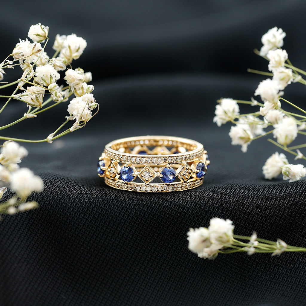 Lab Created Sapphire Ring, Blue Sapphire Diamond Eternity Band