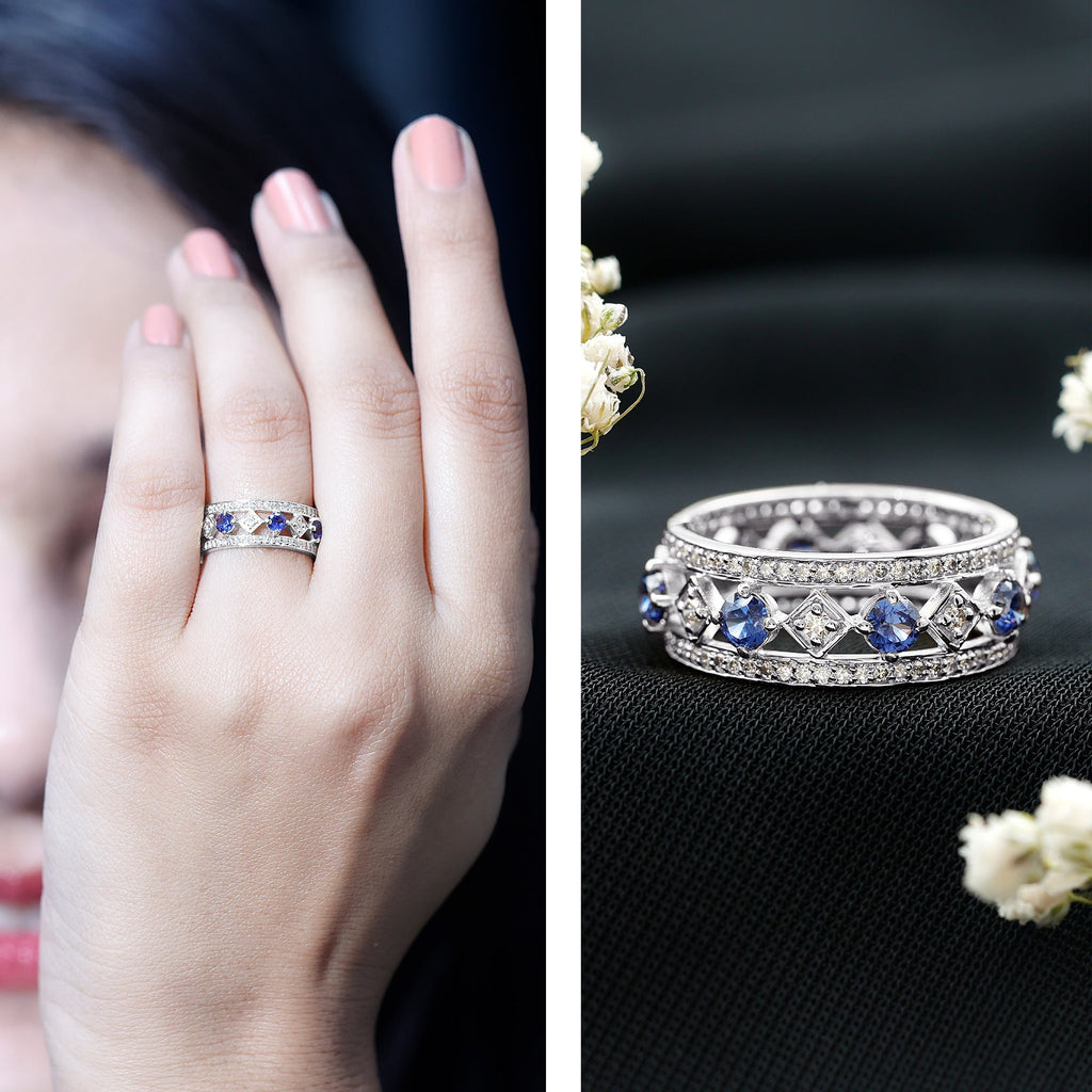 Lab Created Sapphire Ring, Blue Sapphire Diamond Eternity Band