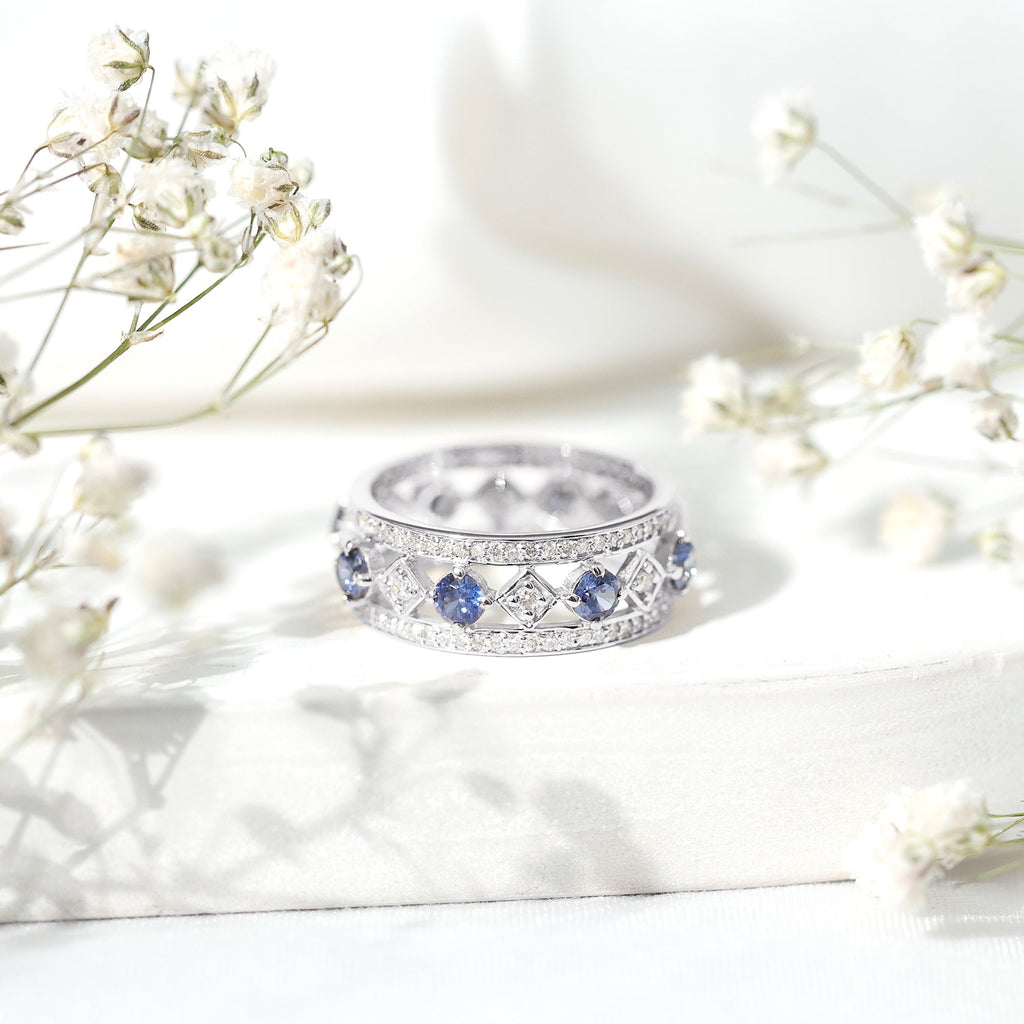 Lab Created Sapphire Ring, Blue Sapphire Diamond Eternity Band