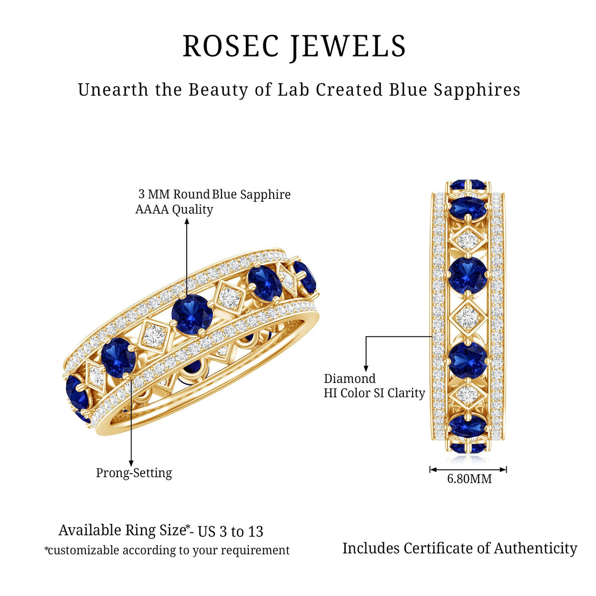 Lab Created Sapphire Ring, Blue Sapphire Diamond Eternity Band