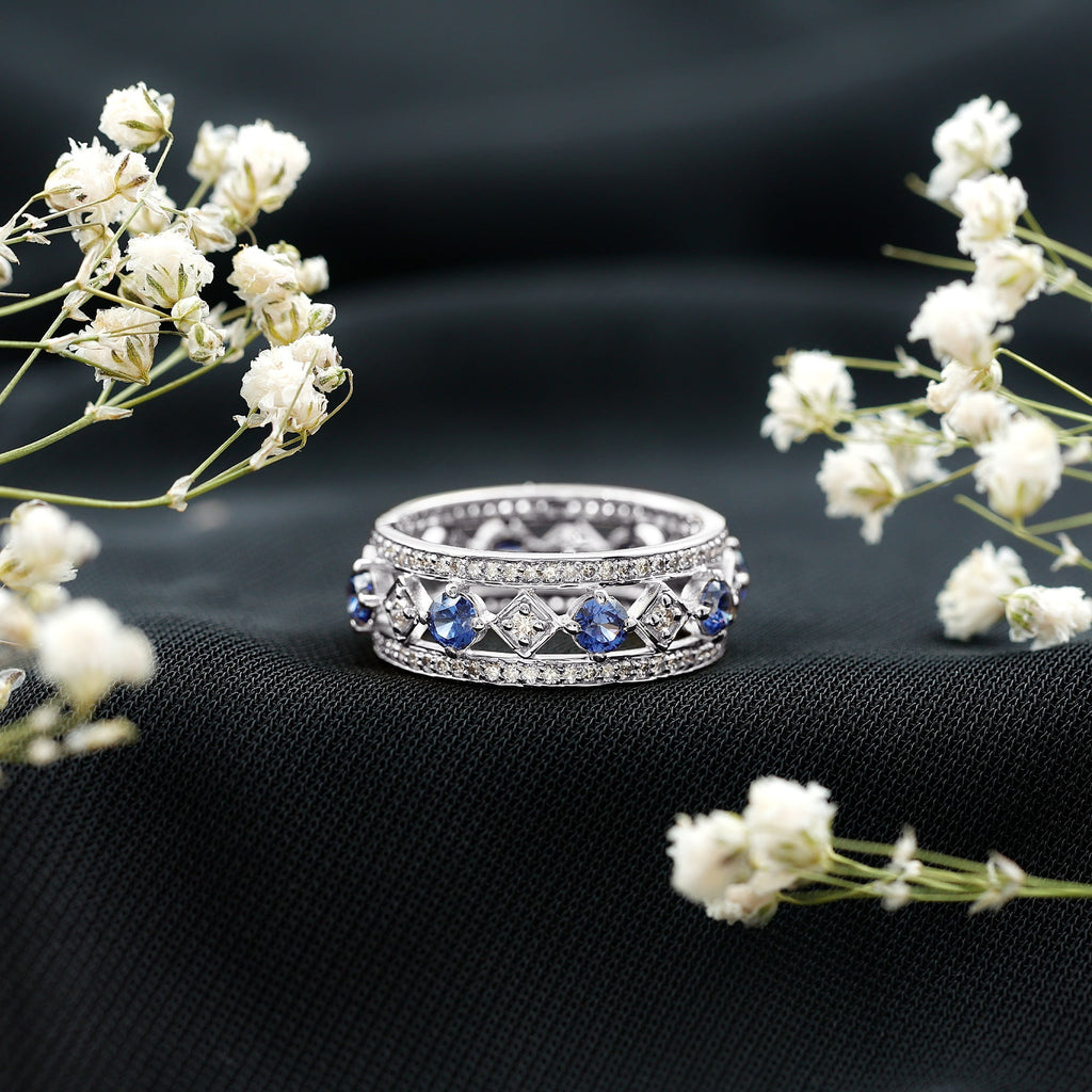 Lab Created Sapphire Ring, Blue Sapphire Diamond Eternity Band